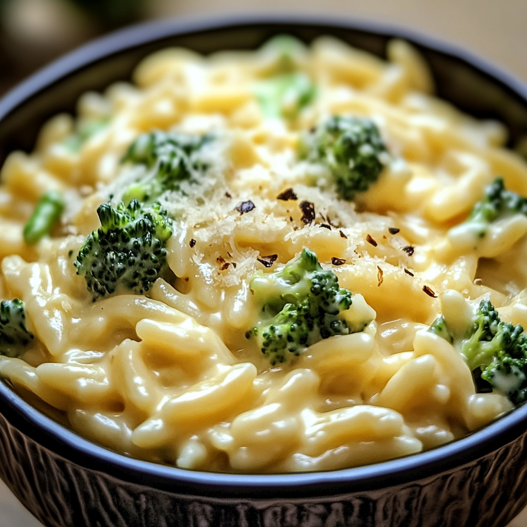 Recipe preparation for Creamy One-Pot Broccoli Cheddar Orzo