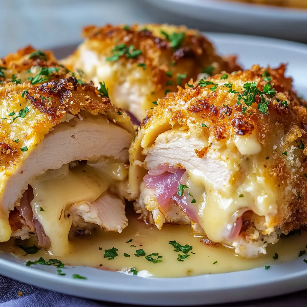 Recipe preparation for Stuffed Chicken Cordon Bleu Bake
