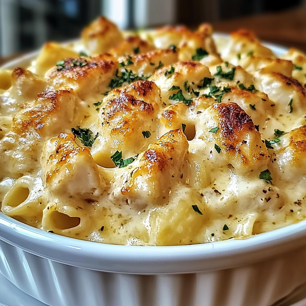 Recipe preparation for Chicken Alfredo Bake