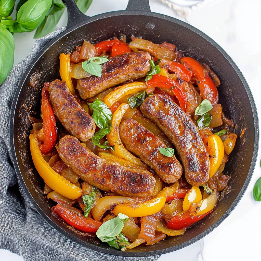 Recipe preparation for Spicy Sausage and Pepper Skillet
