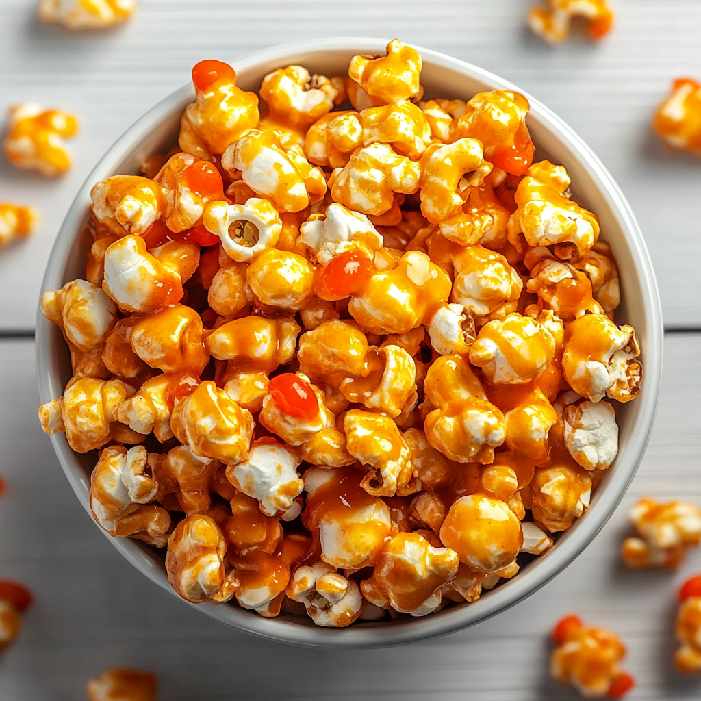 Recipe preparation for Creepy Caramel Candy Popcorn