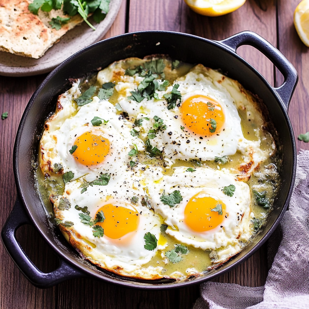 Recipe preparation for Salsa Verde Baked Eggs