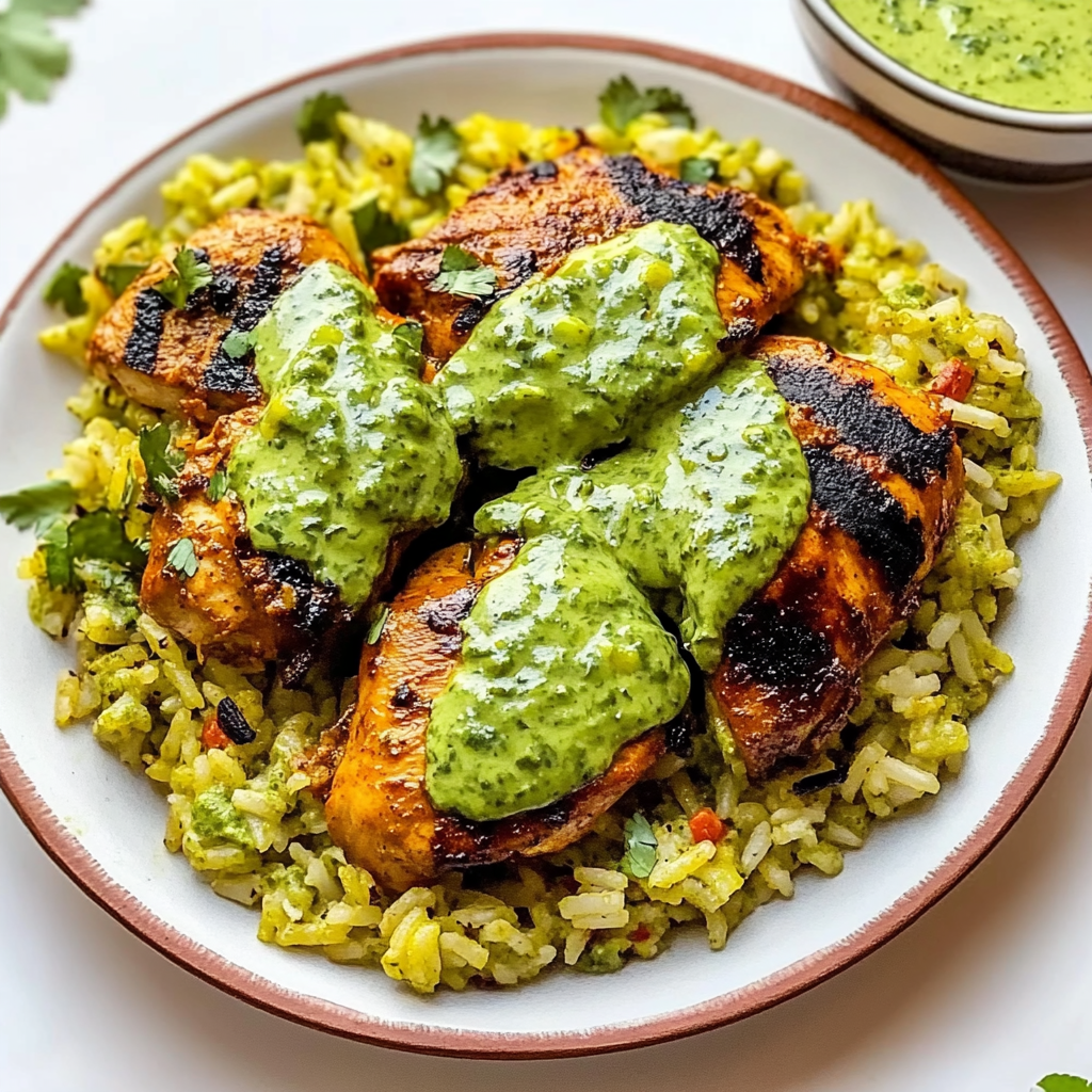 Recipe preparation for Peruvian Chicken and Rice with Green Sauce
