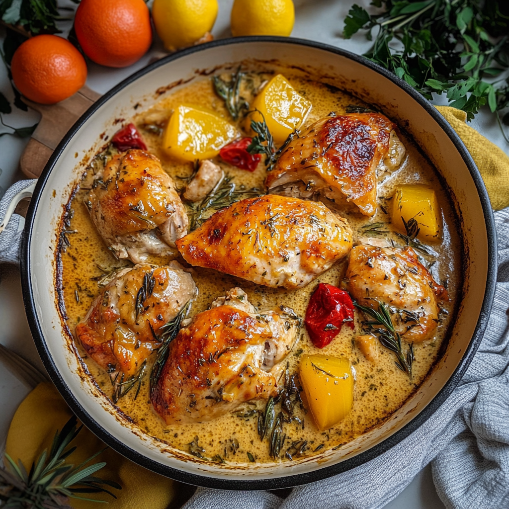 Recipe preparation for Herb Roasted Chicken in Creamy White Wine Sauce