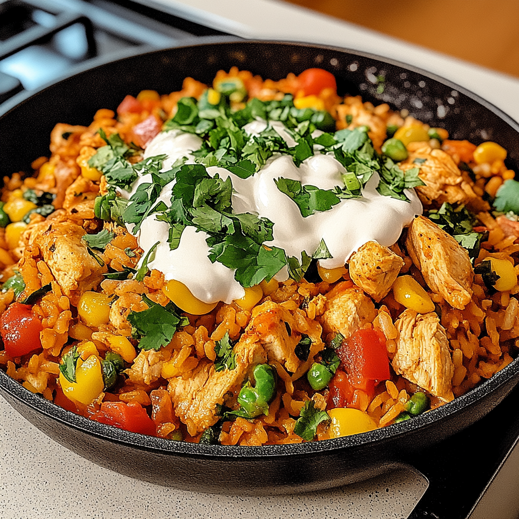 Recipe preparation for Chicken and Rice Taco Skillet Recipe