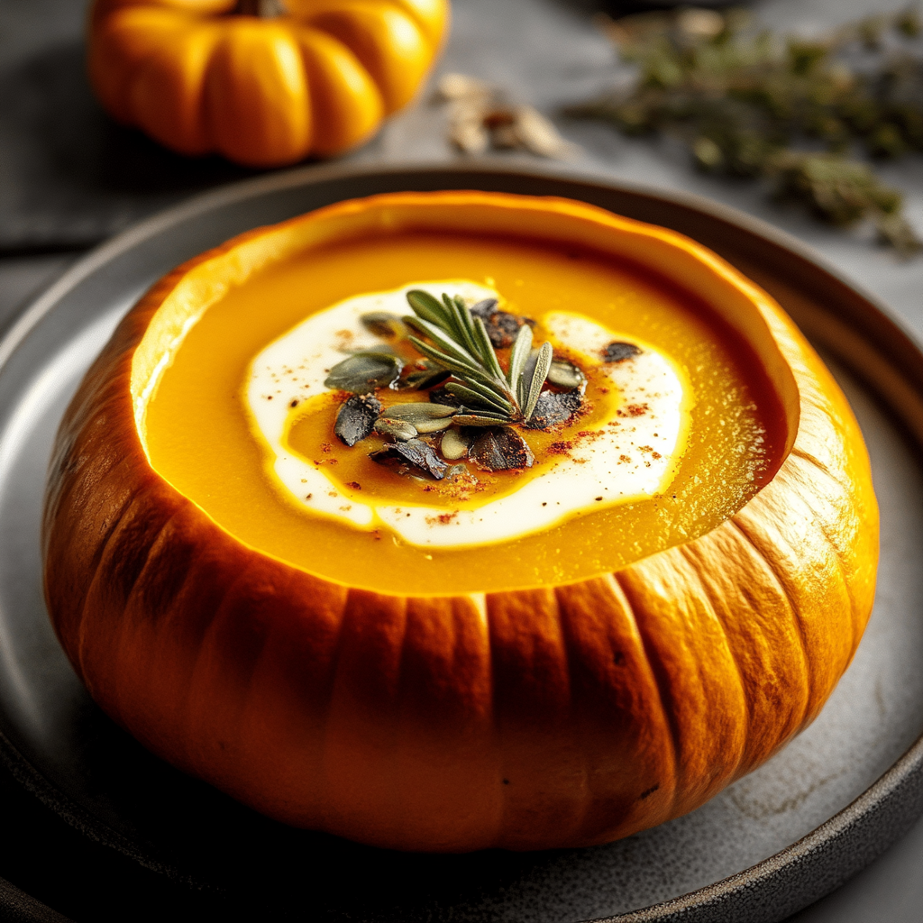 Recipe preparation for Halloween Pumpkin Soup in Mini Pumpkins