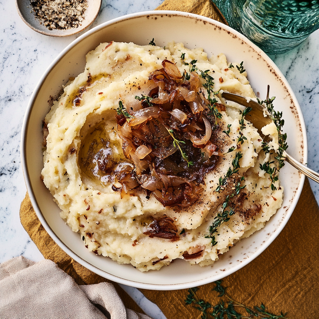 Recipe preparation for Caramelized Onion Mashed Potatoes