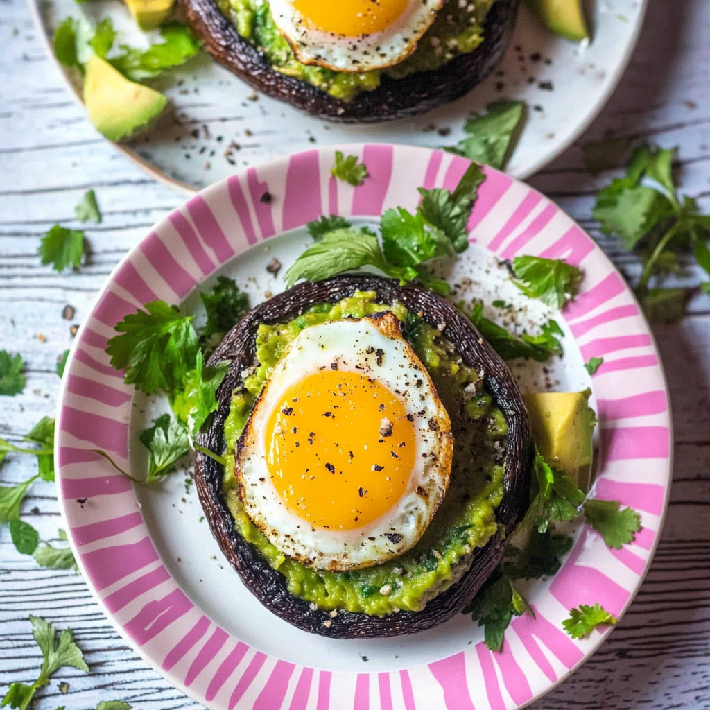Recipe preparation for Avocado and Egg Stuffed Portobello Mushrooms