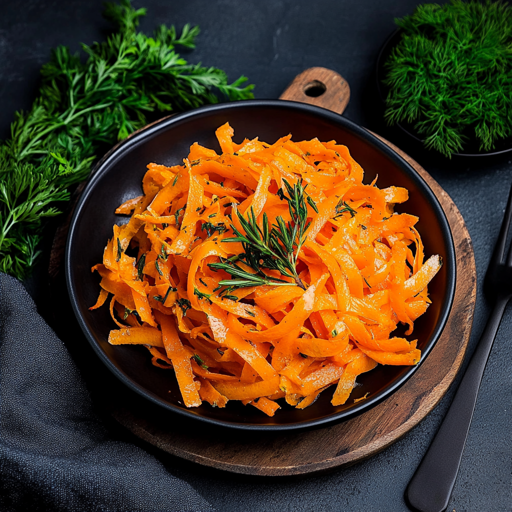 Recipe preparation for Carrot Ribbons with Rosemary Butter Sauce