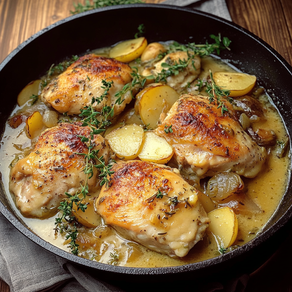 Recipe preparation for Chicken Normandy or French Apple Cider Chicken