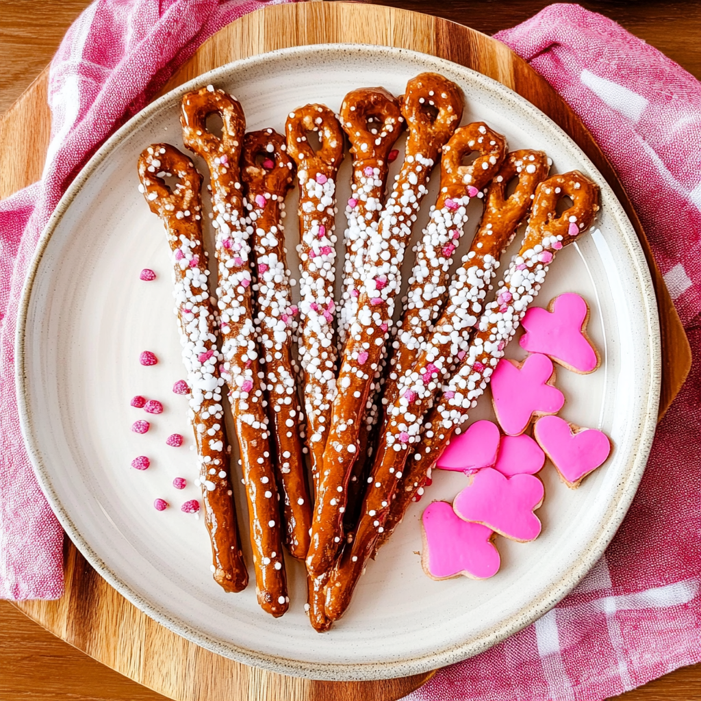 Recipe preparation for Easy Valentine’s Pretzel Rods