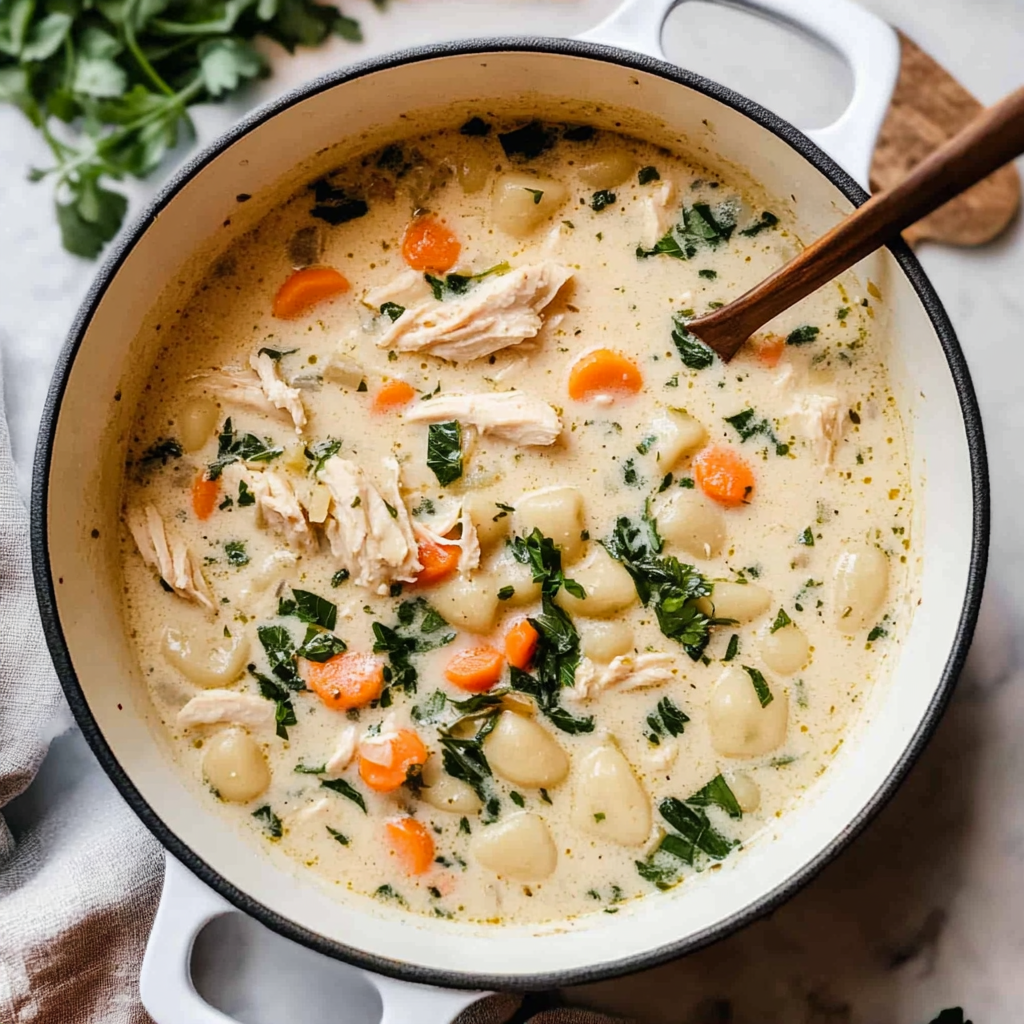 Recipe preparation for Creamy Chicken Gnocchi Soup