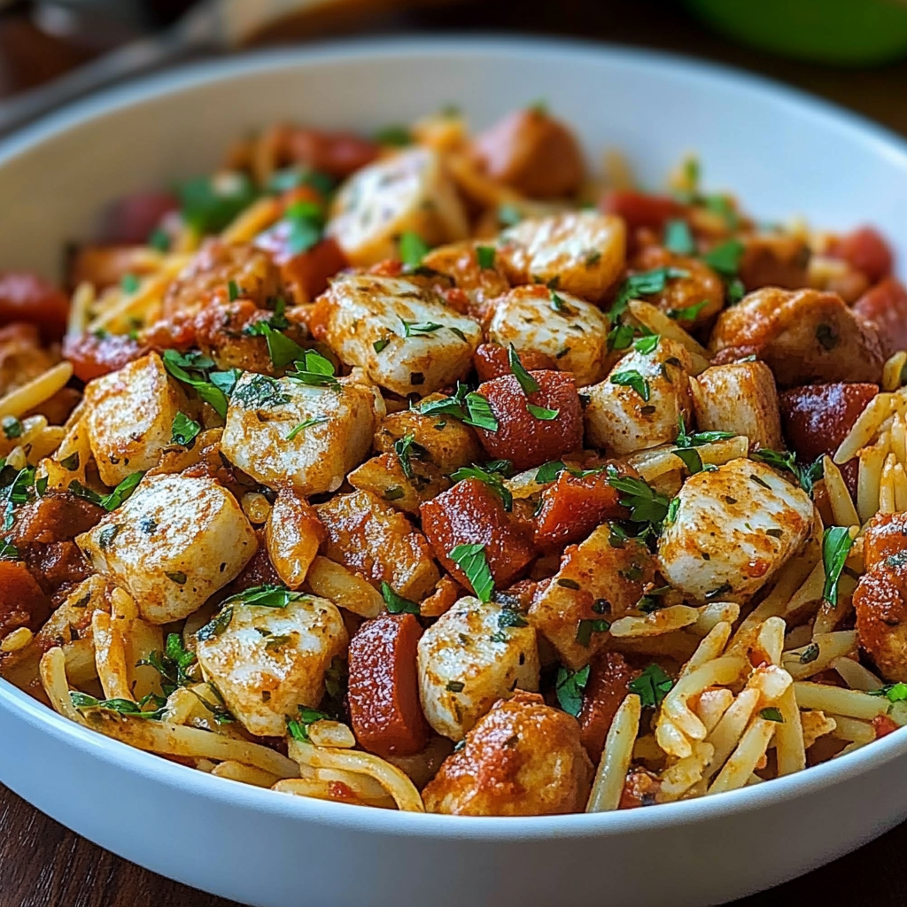Recipe preparation for Spicy Cajun Pasta Delight