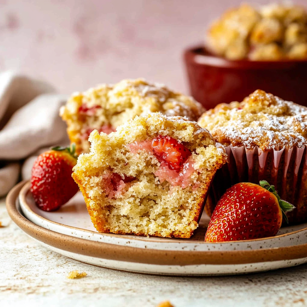 Recipe preparation for Bakery Style Strawberry Muffins