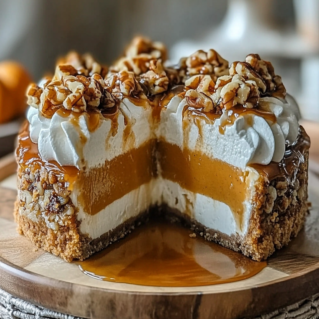 Recipe preparation for Maple Pecan Pumpkin Cheesecake Recipe