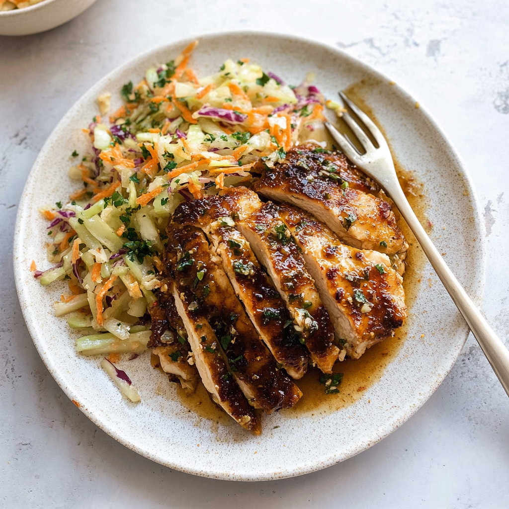 Recipe preparation for Sticky Apple Cider Chicken with Autumn Slaw