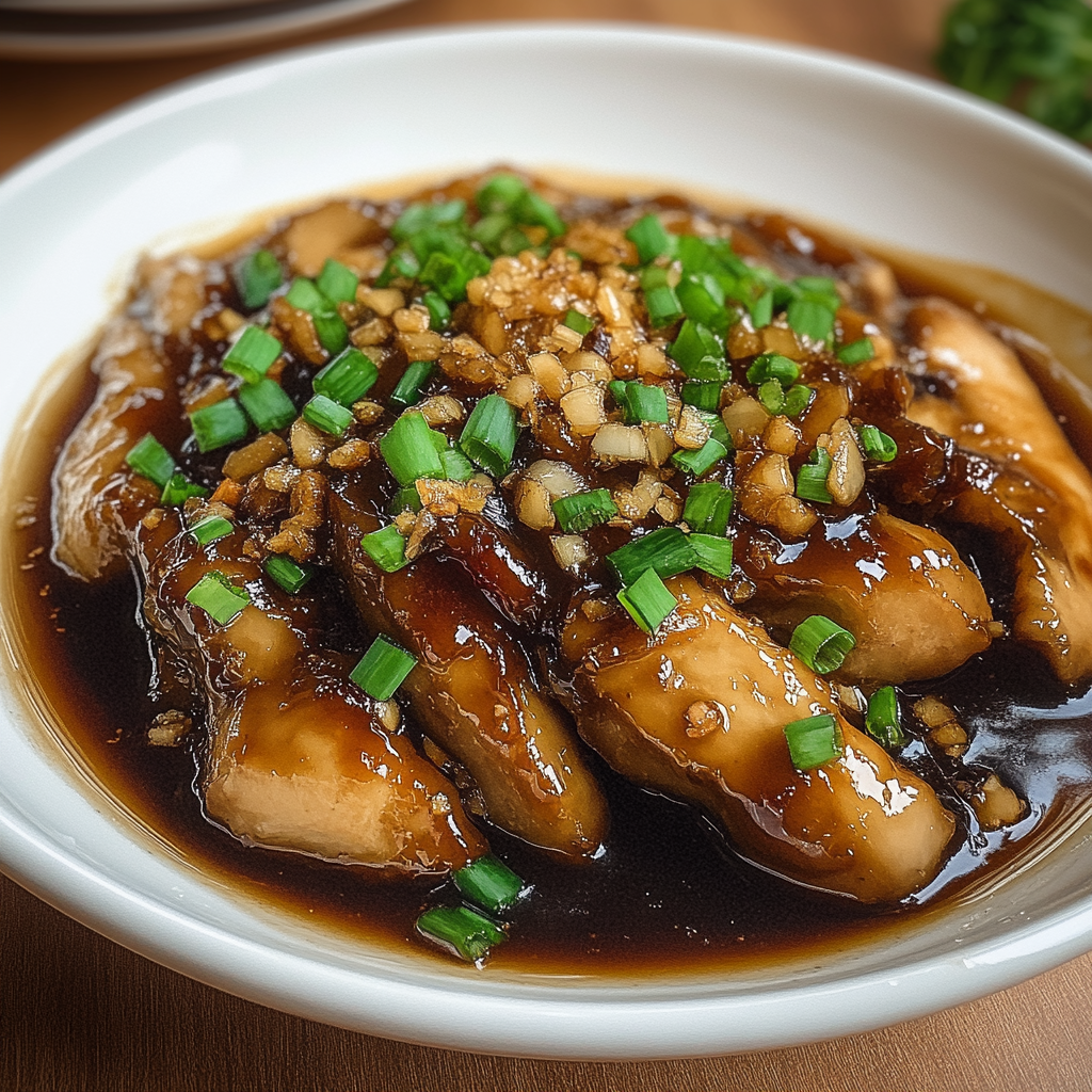 Recipe preparation for Caramelized Soy Chicken with Garlic and Ginger