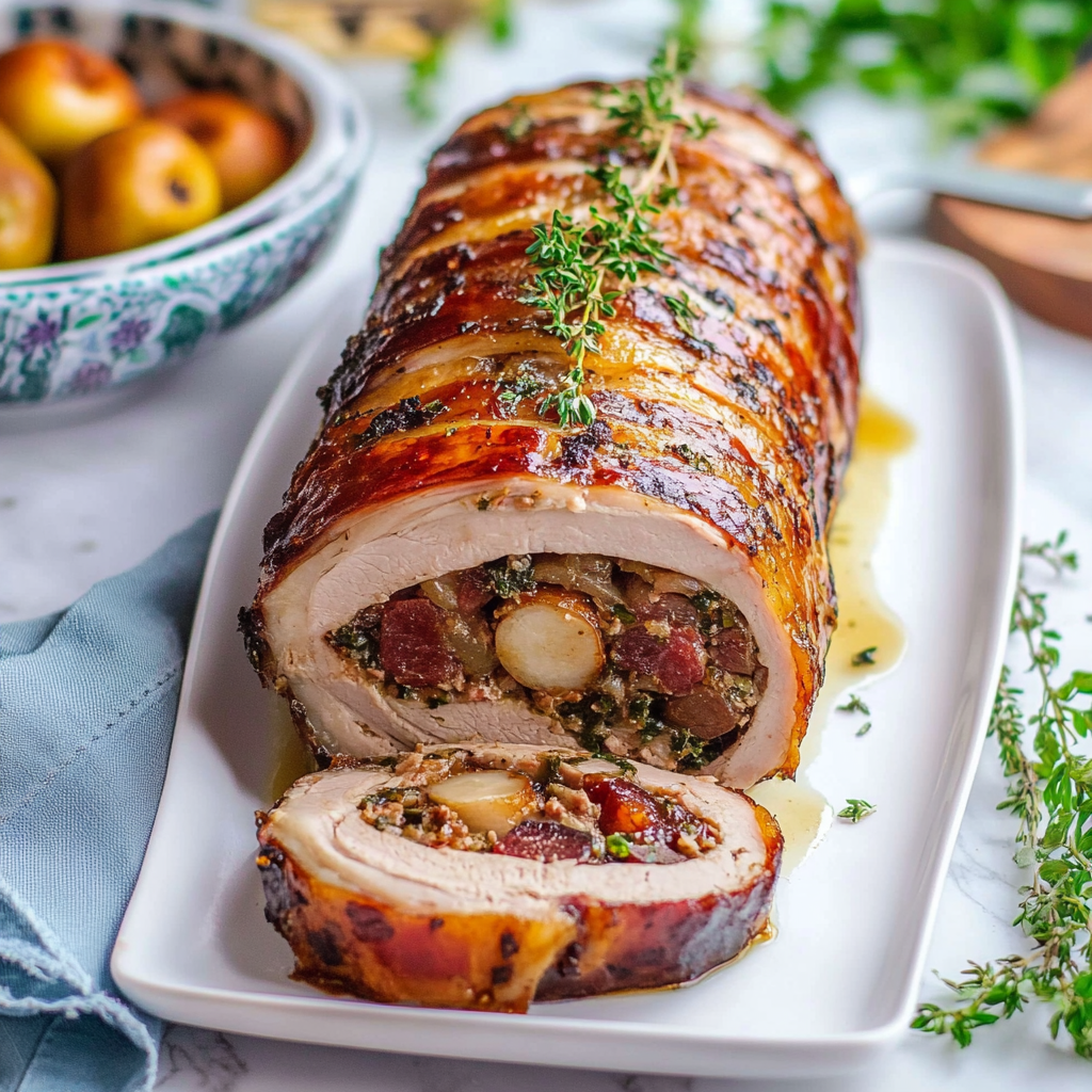 Recipe preparation for Apple & Bacon Stuffed Pork Loin