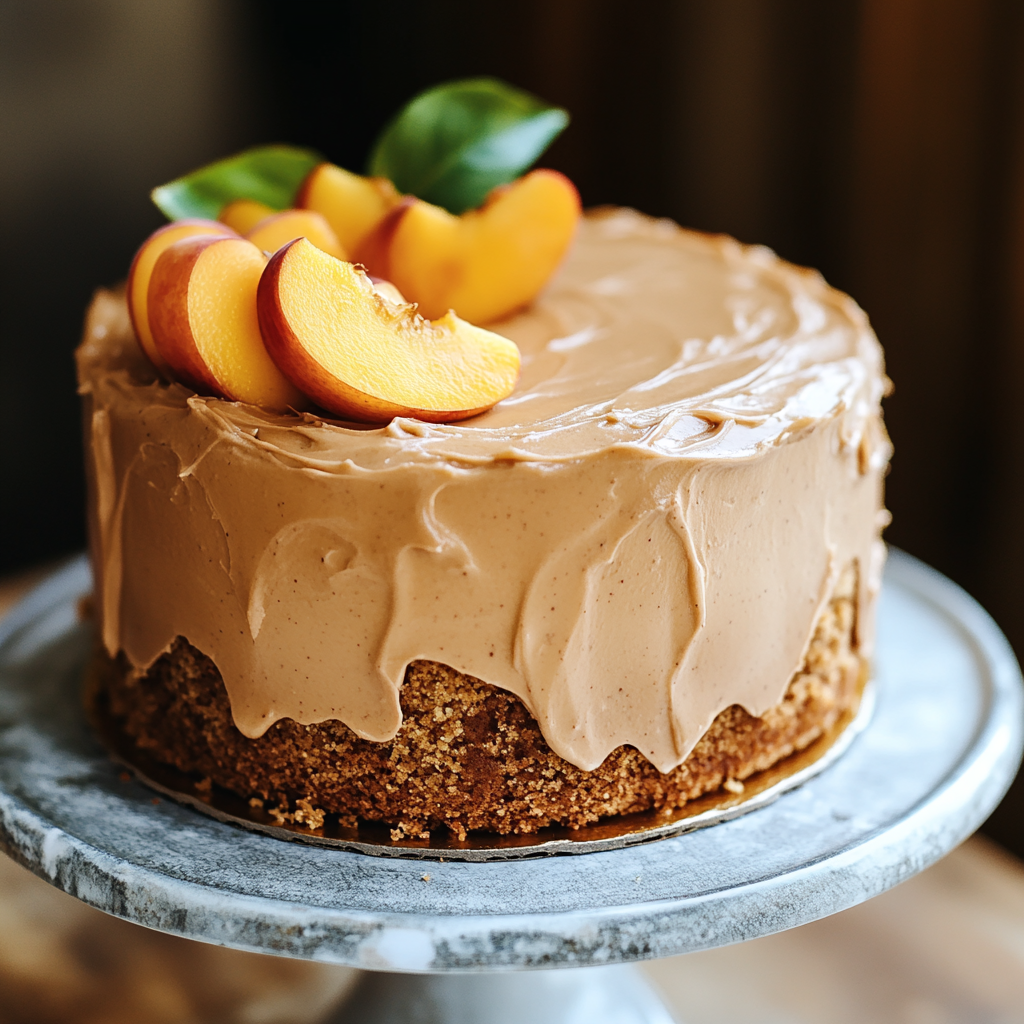 Recipe preparation for Peach Cake with Brown Sugar Frosting