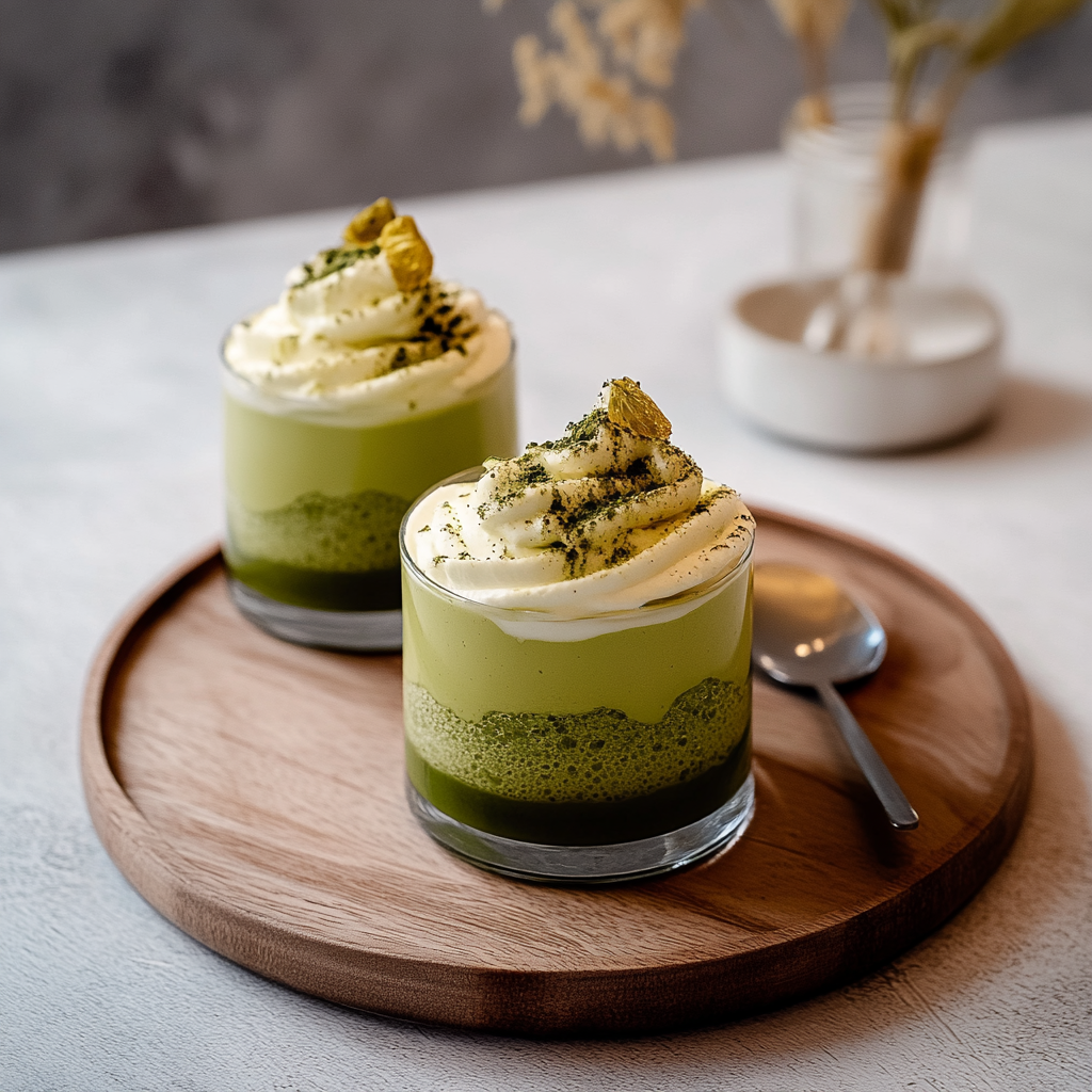 Recipe preparation for Matcha Peppermint Mousse Cups