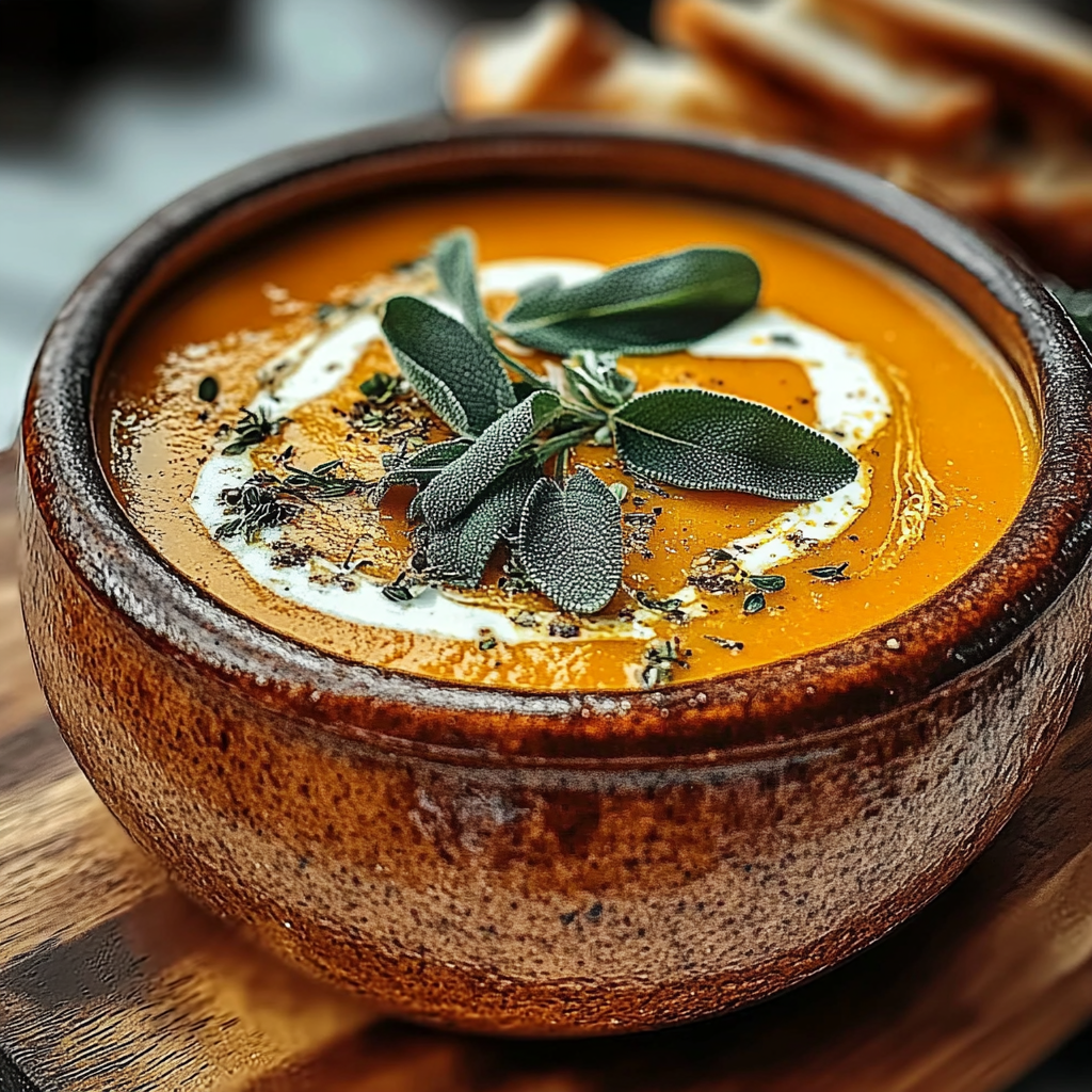 Recipe preparation for Delight Pumpkin Sage Bisque
