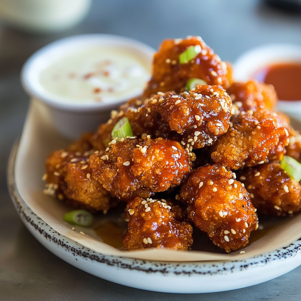 Recipe preparation for Air-fryer cauliflower “wings” with sriracha