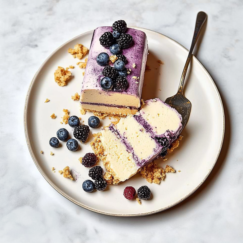 Recipe preparation for Berry-lavender semifreddo