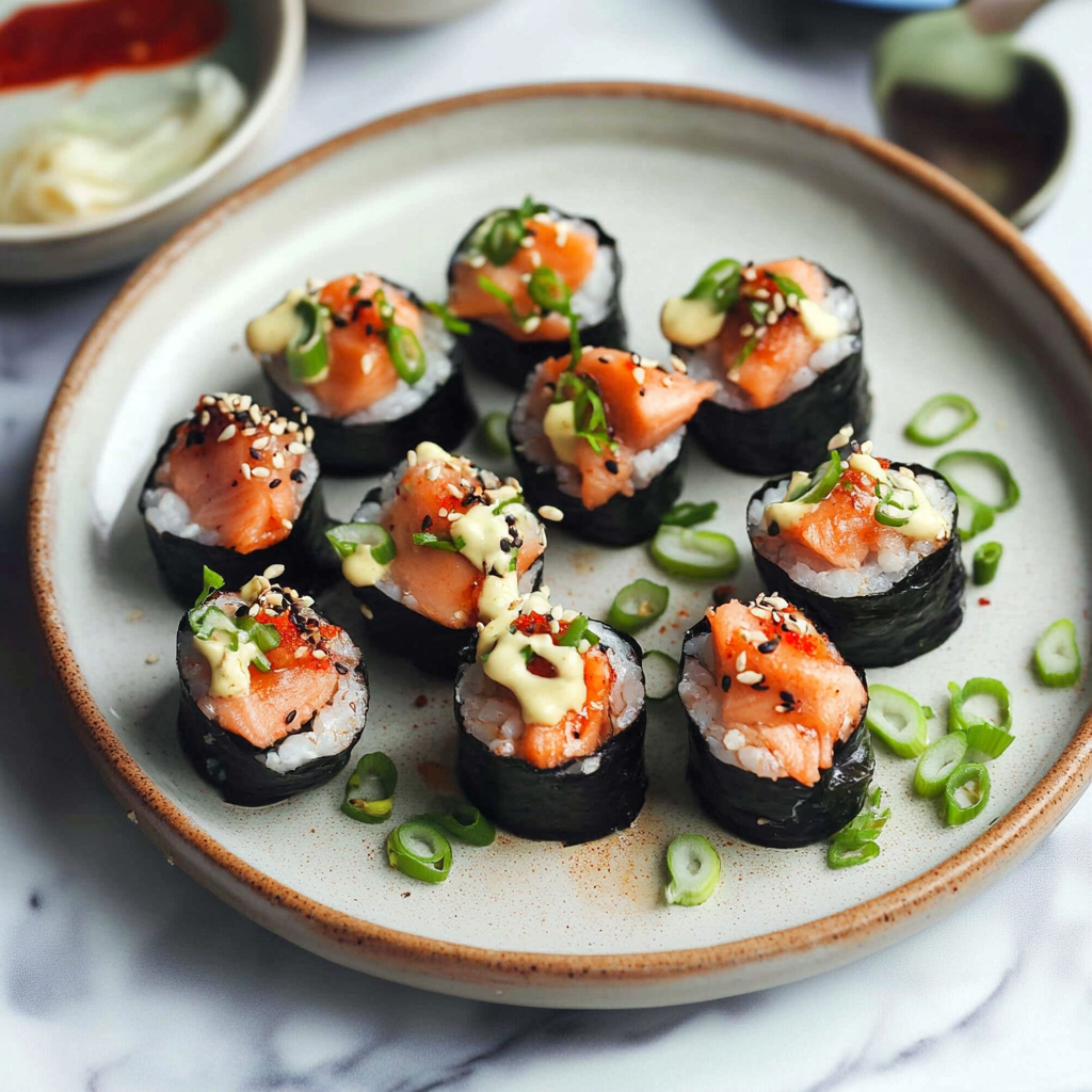 Recipe preparation for Garlic Butter Salmon Sushi Cups