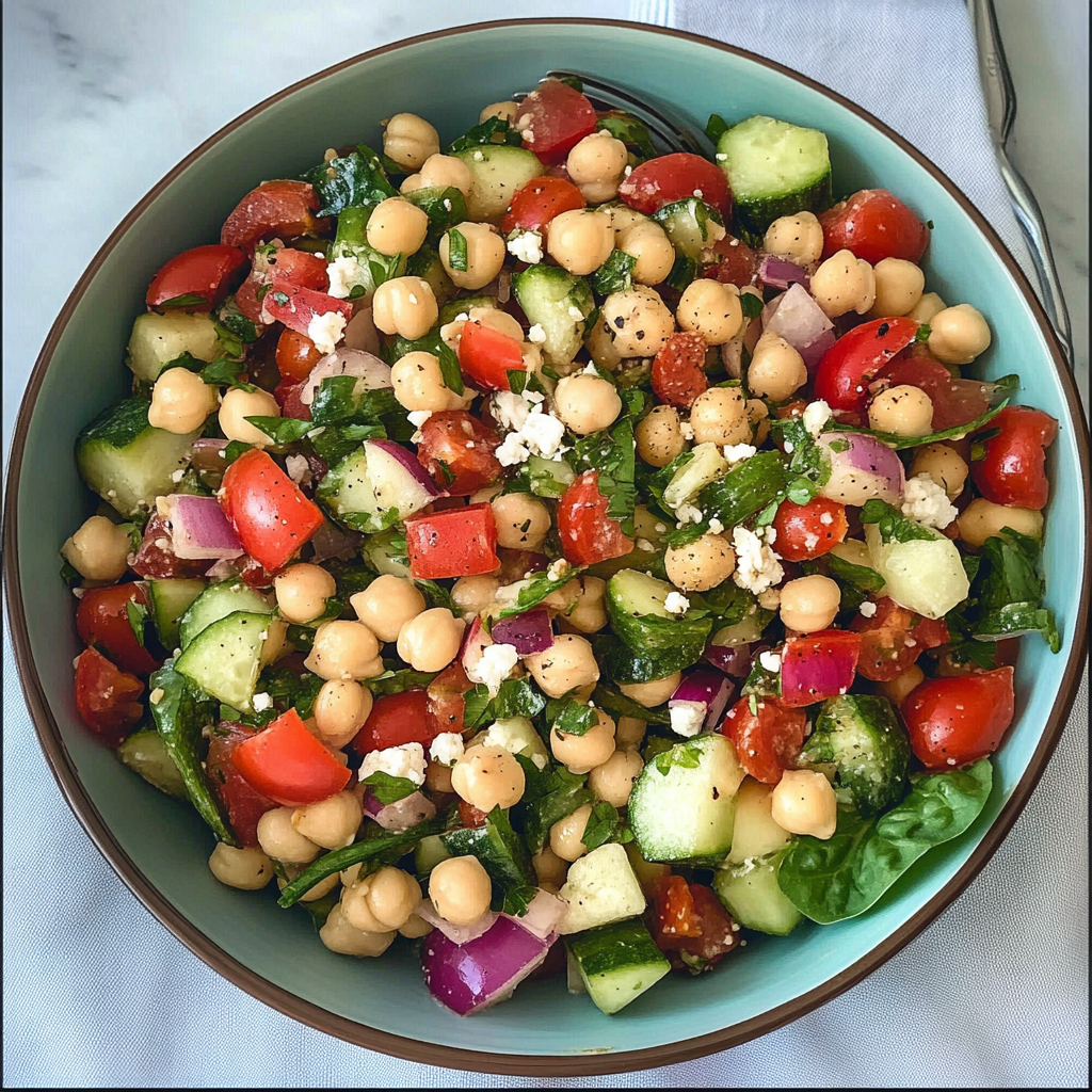 Recipe preparation for Healthy Mediterranean Chickpea Salad