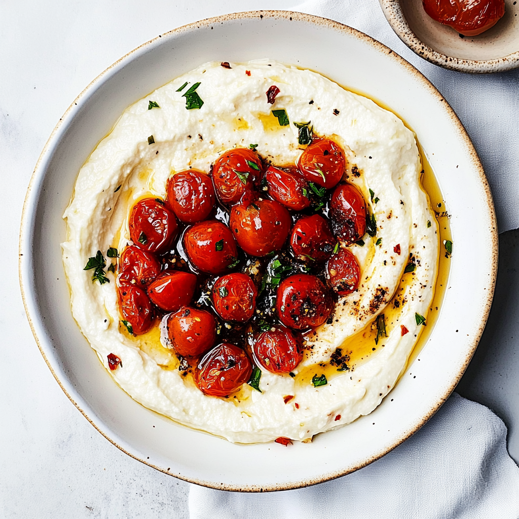 Recipe preparation for Whipped Feta Dip with Roasted Cherry Tomatoes