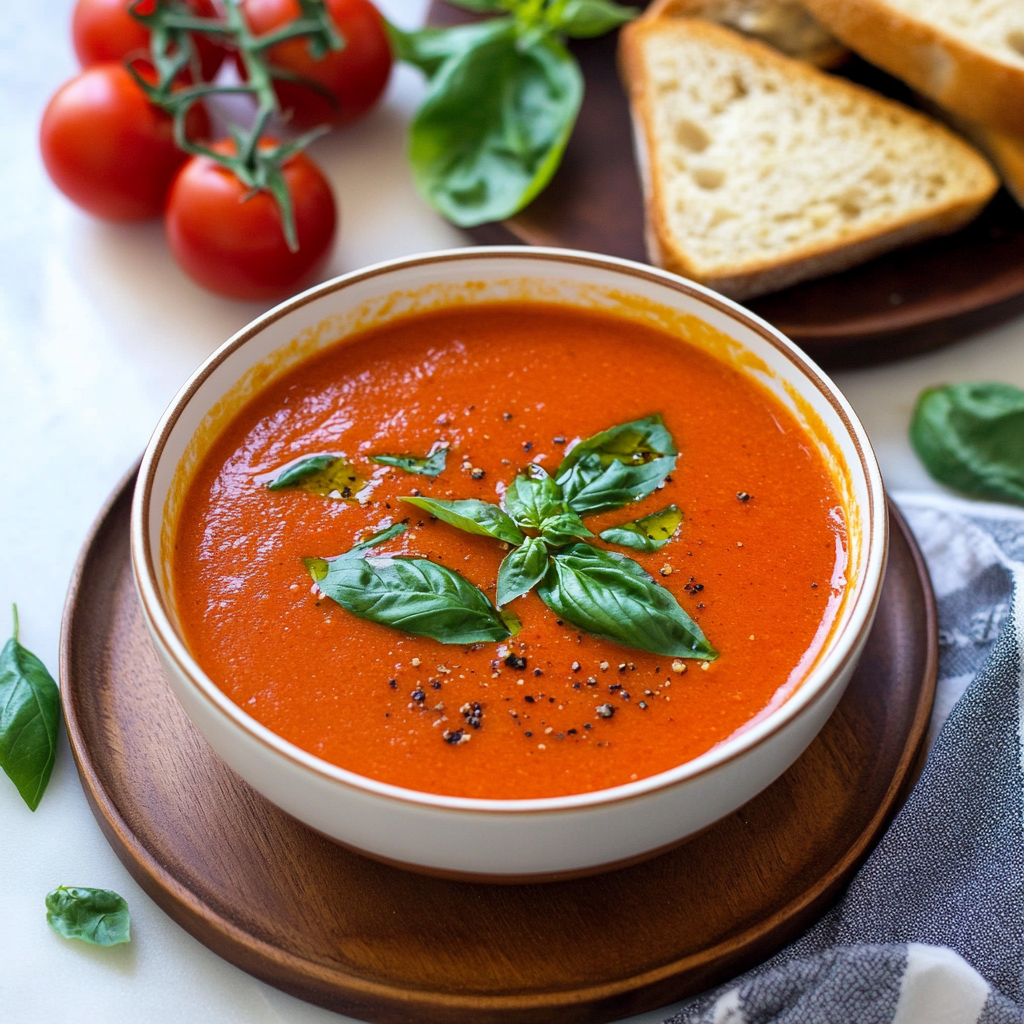 Recipe preparation for Roasted Tomato Basil Bisque