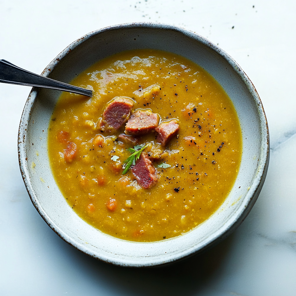 Recipe preparation for Hearty Split Pea Soup with Ham Bone