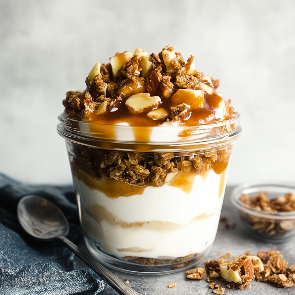 Recipe preparation for Cinnamon Greek Yogurt Parfait Cups with Almond Crunch