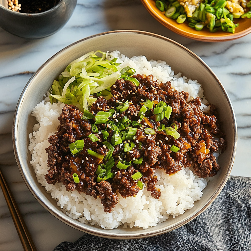 Recipe preparation for Korean Ground Beef Bowl