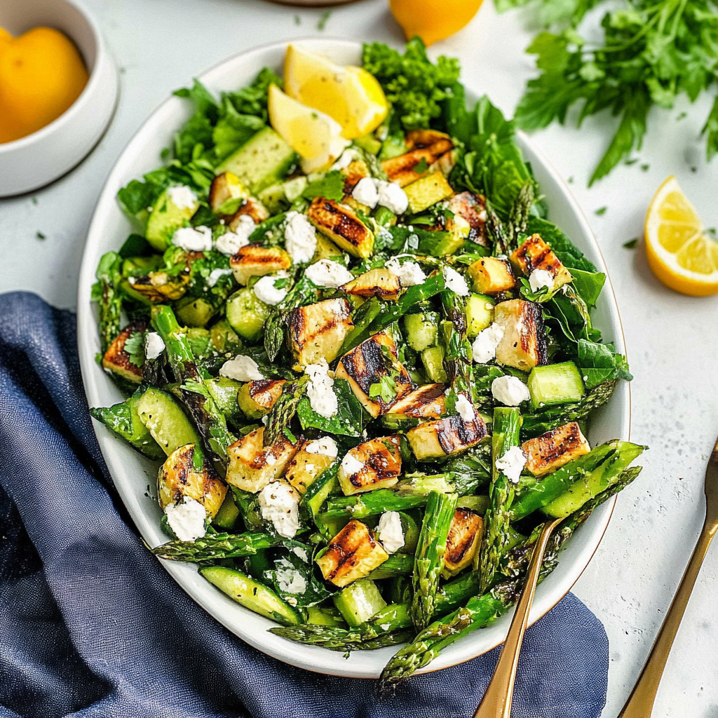Recipe preparation for Grilled Asparagus & Zucchini Salad