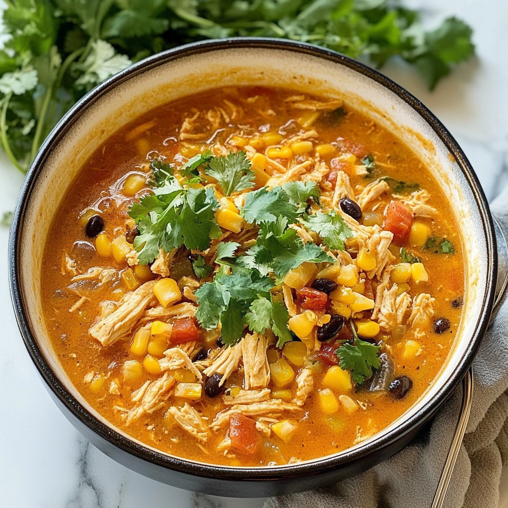 Recipe preparation for Creamy Chicken Tortilla Soup with Roasted Corn
