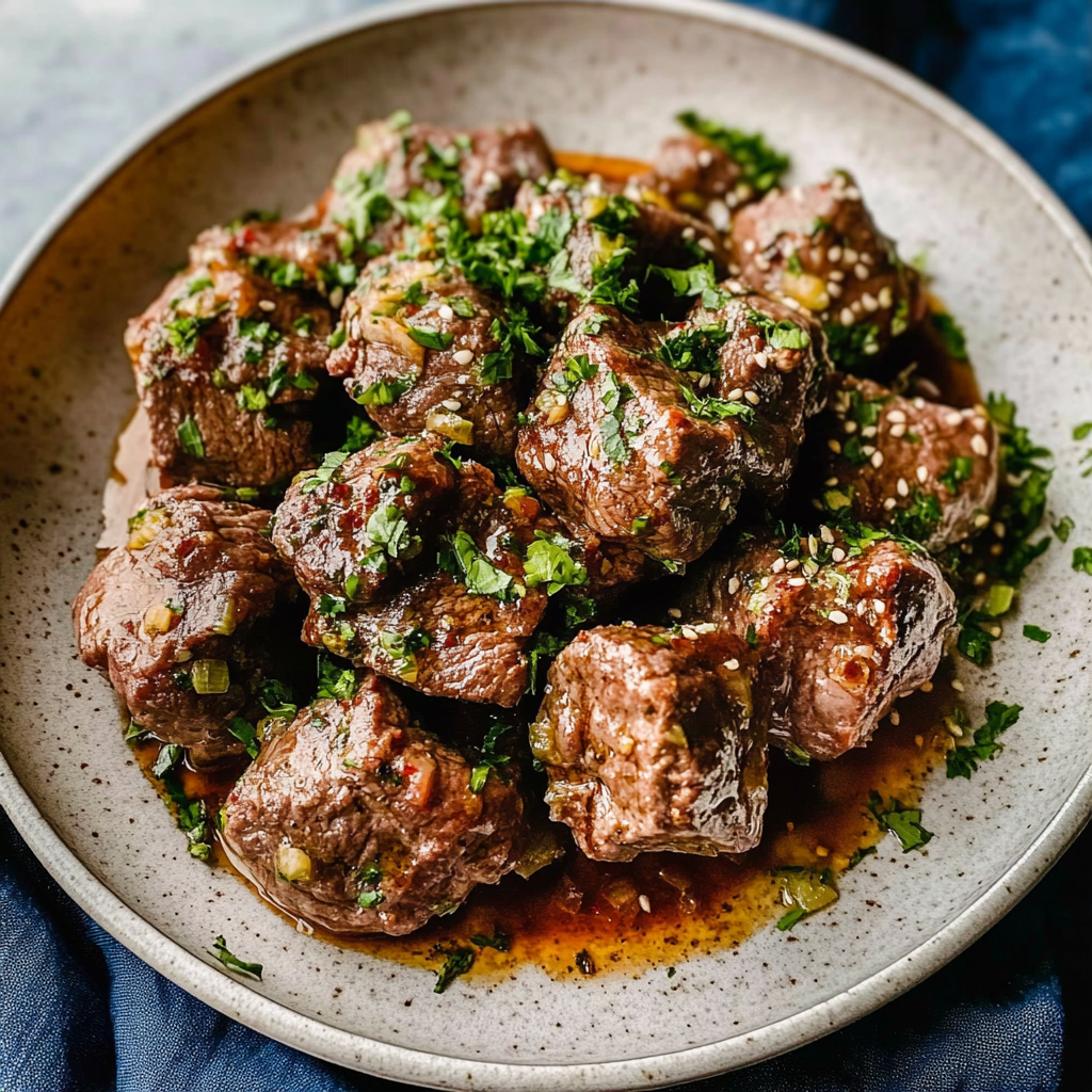 Recipe preparation for garlic butter steak bites