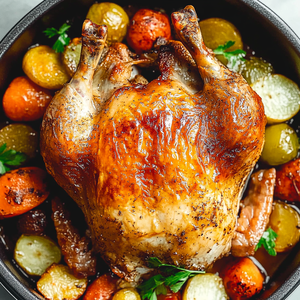 Recipe preparation for Roasted Whole Chicken with Vegetables