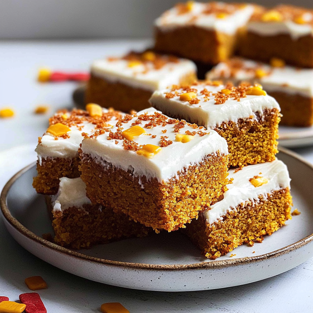 Recipe preparation for pumpkin bars with cream cheese frosting