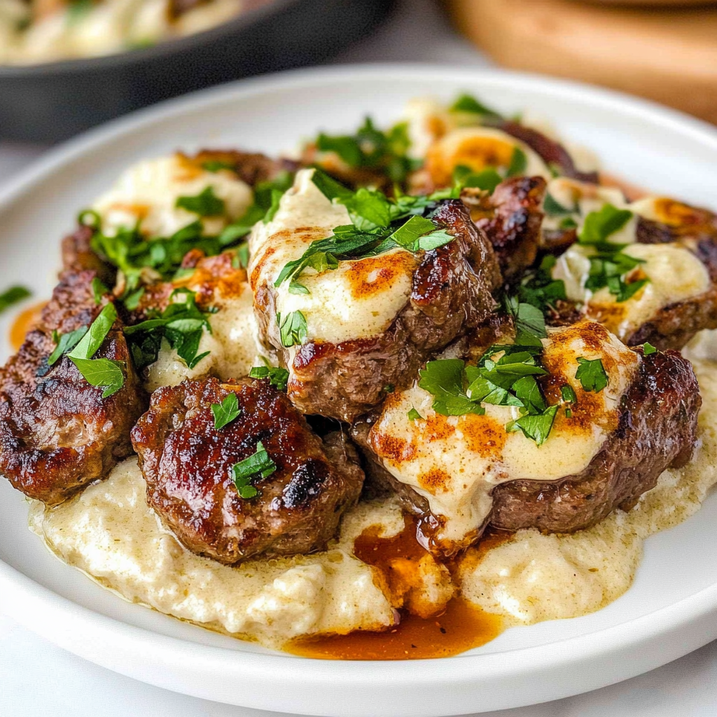Recipe preparation for Creamy Garlic Butter Steak Bites