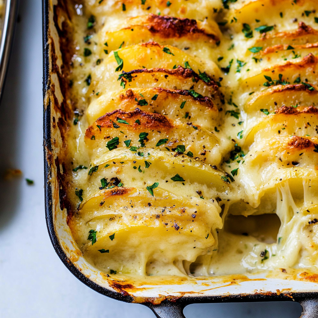 Recipe preparation for Cheesy Scalloped Potatoes