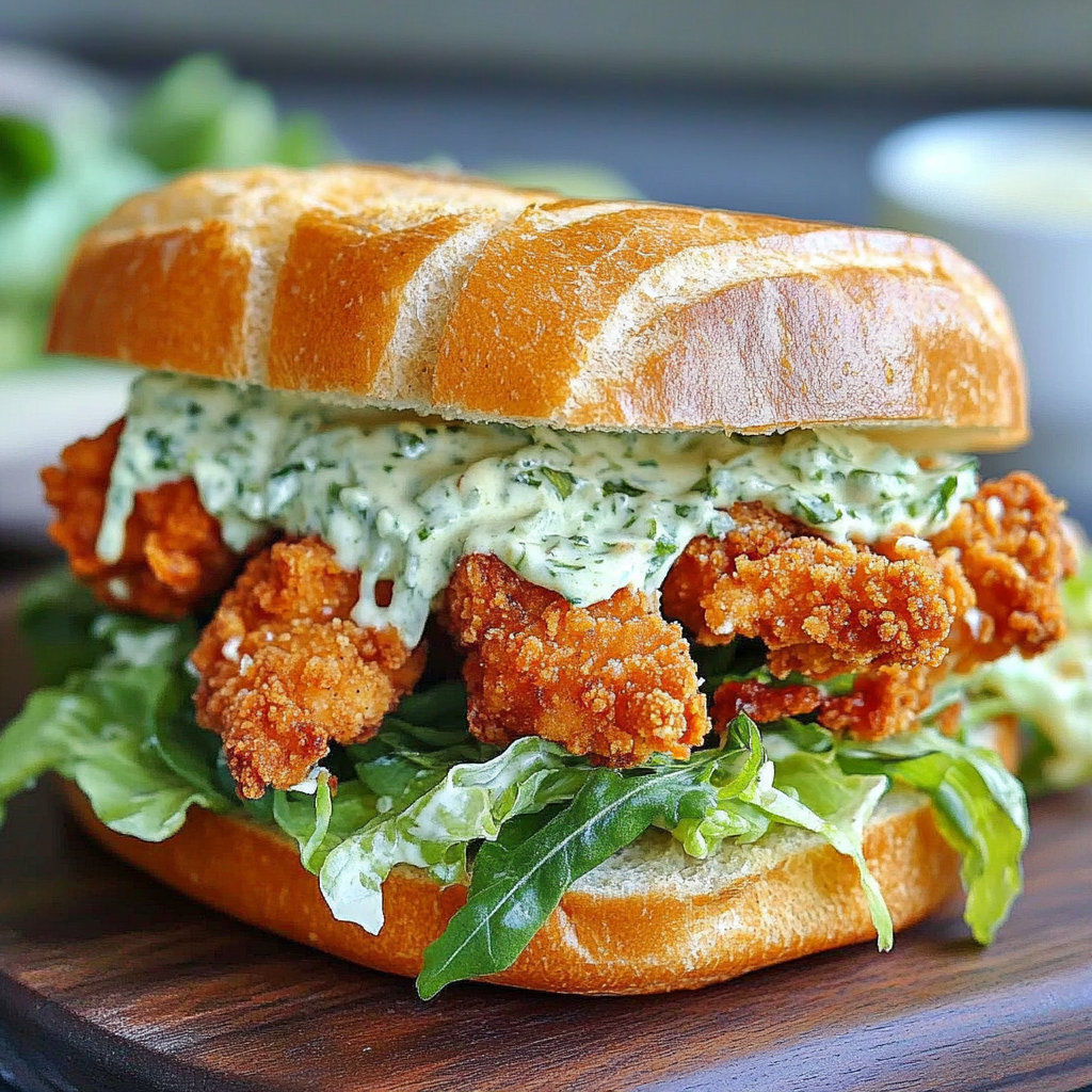 Recipe preparation for Crispy Chicken Caesar Sandwich