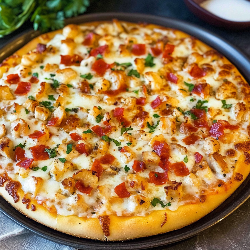 Recipe preparation for Chicken Alfredo Pizza