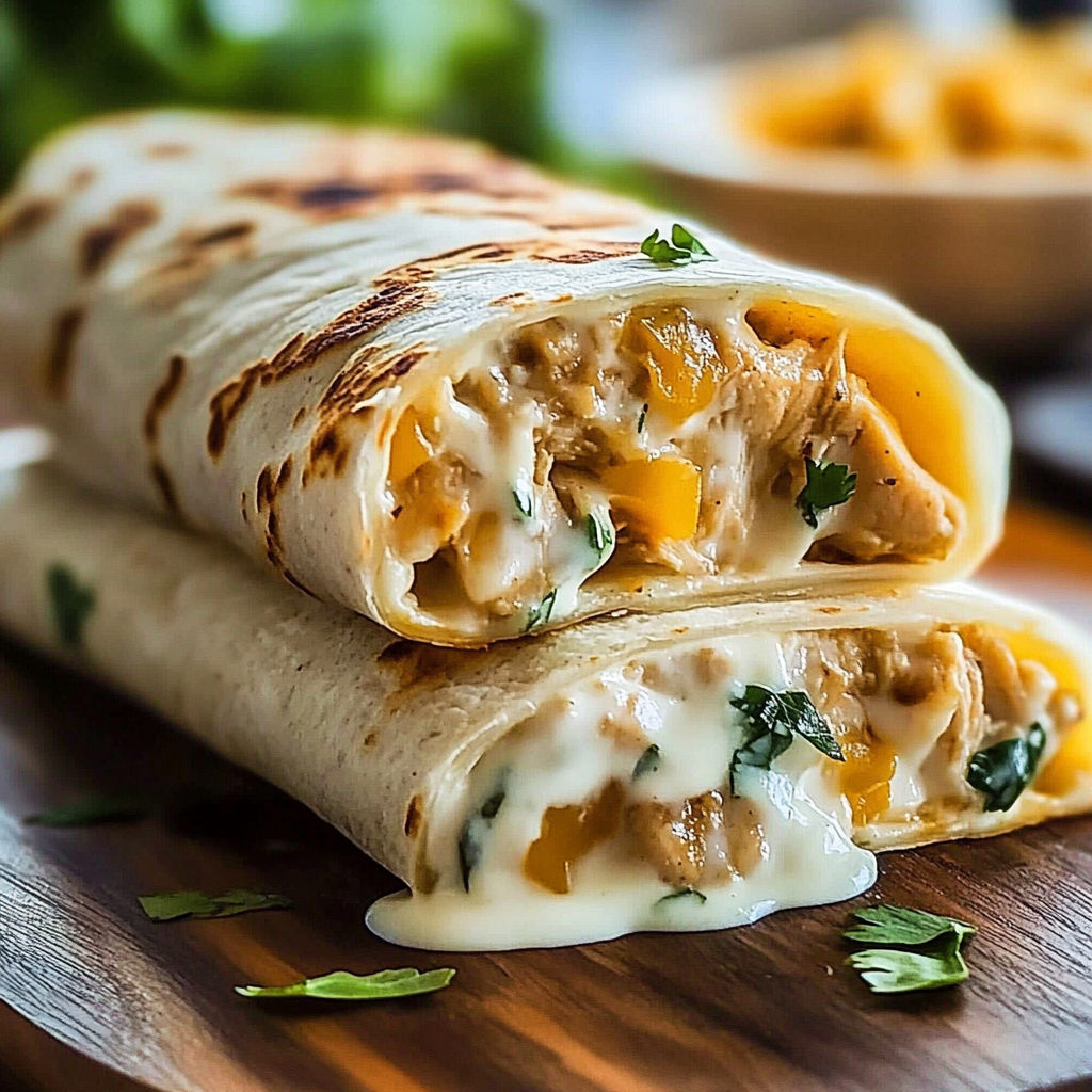 Recipe preparation for Cheesy Garlic Chicken Wraps