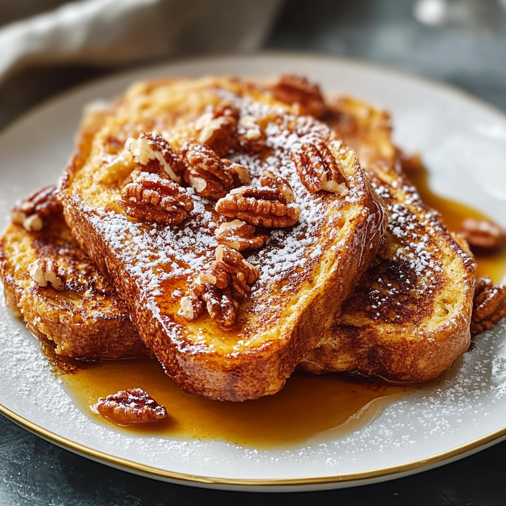Recipe preparation for Fall Pumpkin French Toast Breakfast