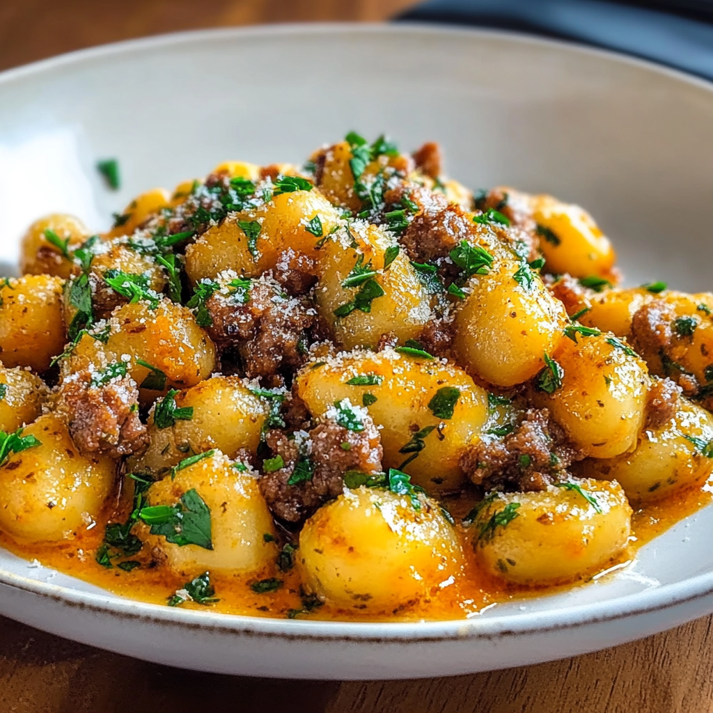 Recipe preparation for Creamy Butternut Squash Gnocchi with Sausage Recipe
