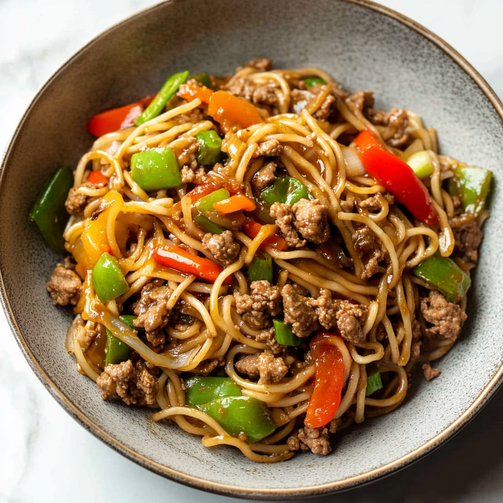 Recipe preparation for Ground Beef Lo Mein