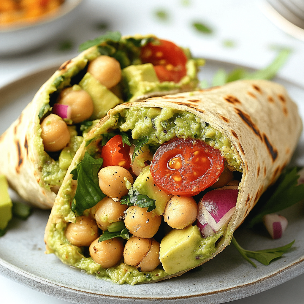 Recipe preparation for Avocado Chickpea Salad Wraps
