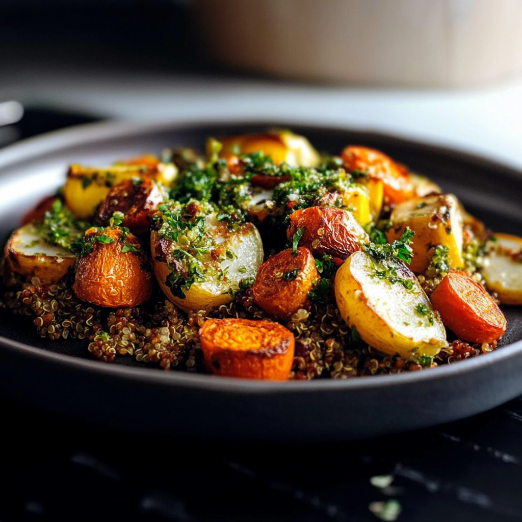 Recipe preparation for Roasted Winter Vegetable Quinoa Pilaf