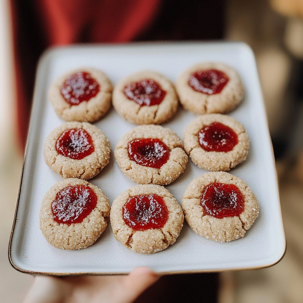 Recipe preparation for Strawberry Jam Filled Gluten-Free Almond Thumbprint Cookies